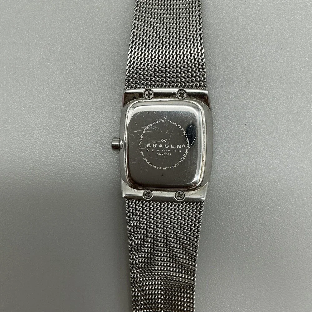 Skagen Womens Watch 21mm White Dial Silver Tone Crystal Bezel New Battery